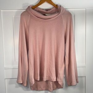 Maeve by Anthropologie Blush Ribbed Cowl-Neck Pullover